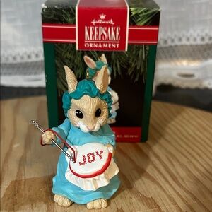 Hallmark Ornament - Blue and Red Embroidering Rabbit